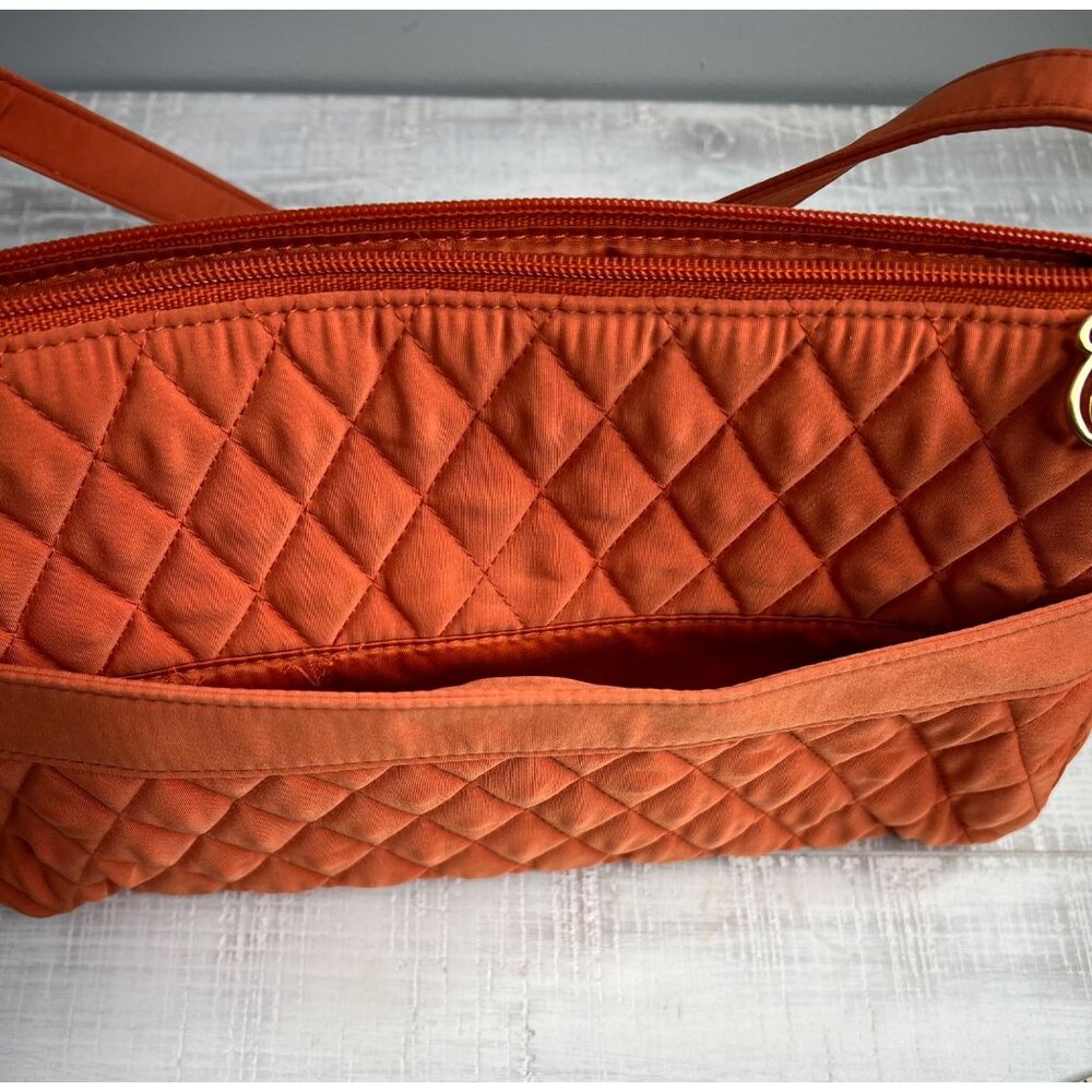Vera Bradley Quilted Shoulder Bag In Orange With Gold Monogram & Zipper Clos - Picture 8 of 16